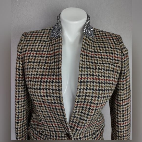 J.Crew Blazer Regent Wool Houndstooth Tan Jewel Jacket Size 2 - Picture 12 of 16